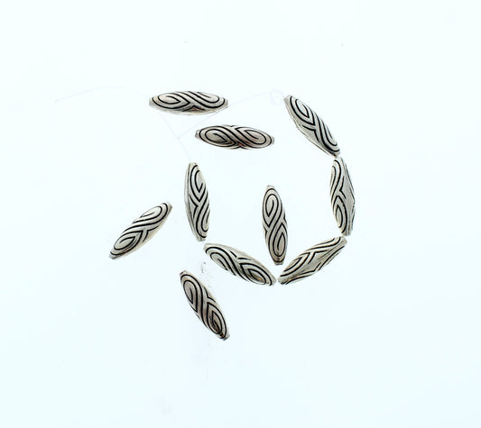 22mm x 6mm Antique Silver Swirl Tube Beads, pack of 14