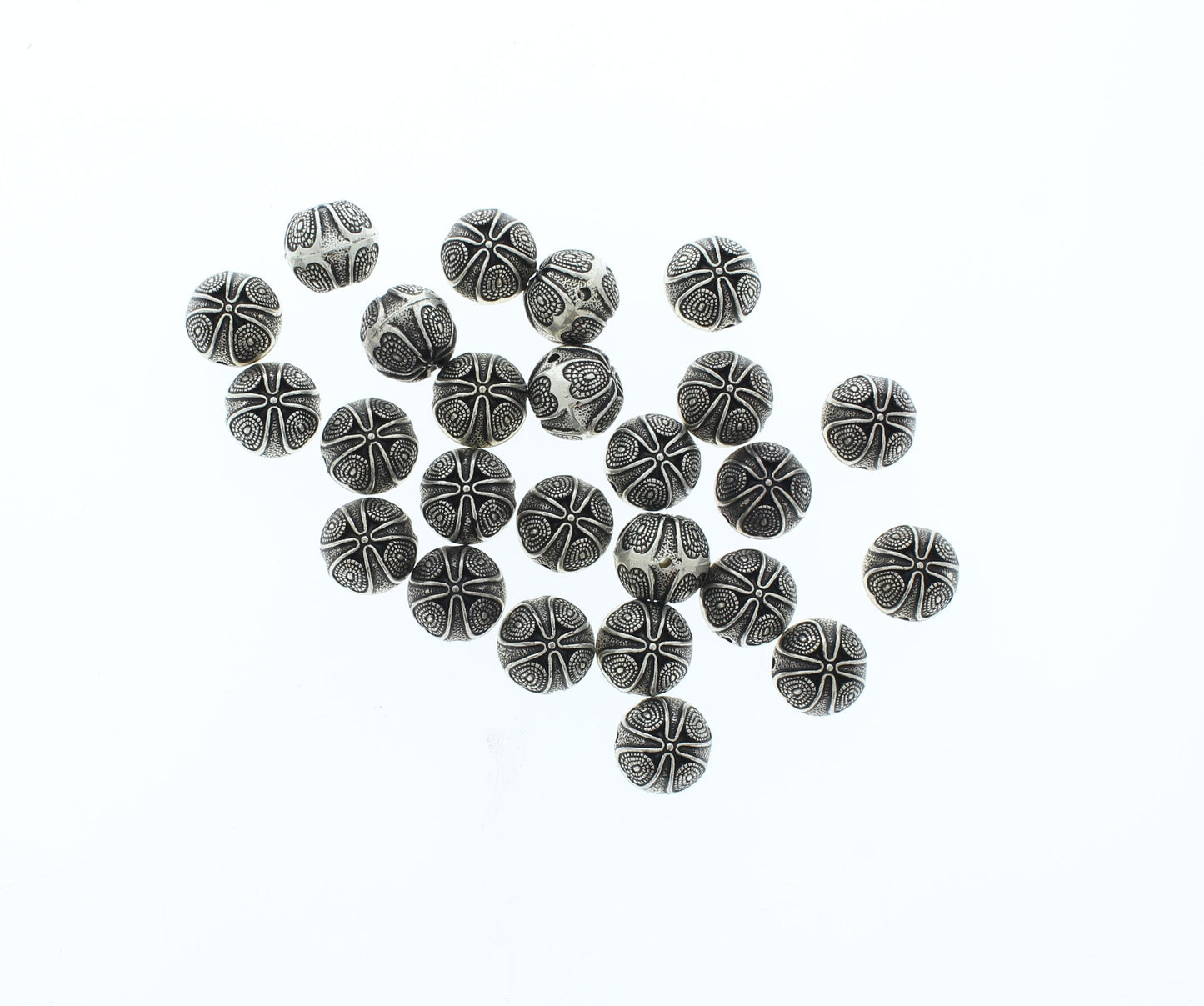 12mm Silver Pattern Round Beads, pack of 25