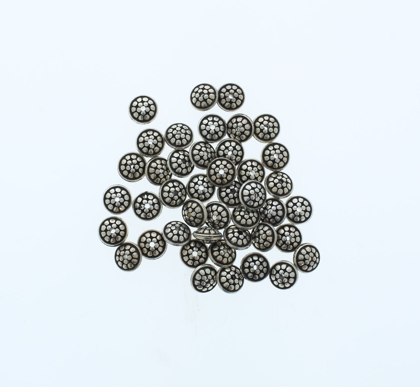 10mm Antique Silver Dot Round Beads, pack of 53