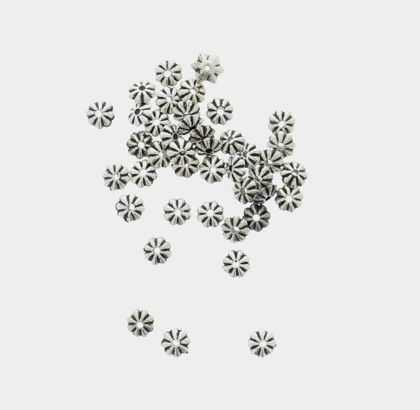 5.0mm Antique Silver Flower Spacer Beads, pack of 127
