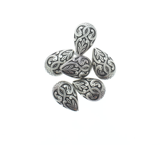 27mm x 17mm Antique Scroll Teardrop Beads, pack of 7