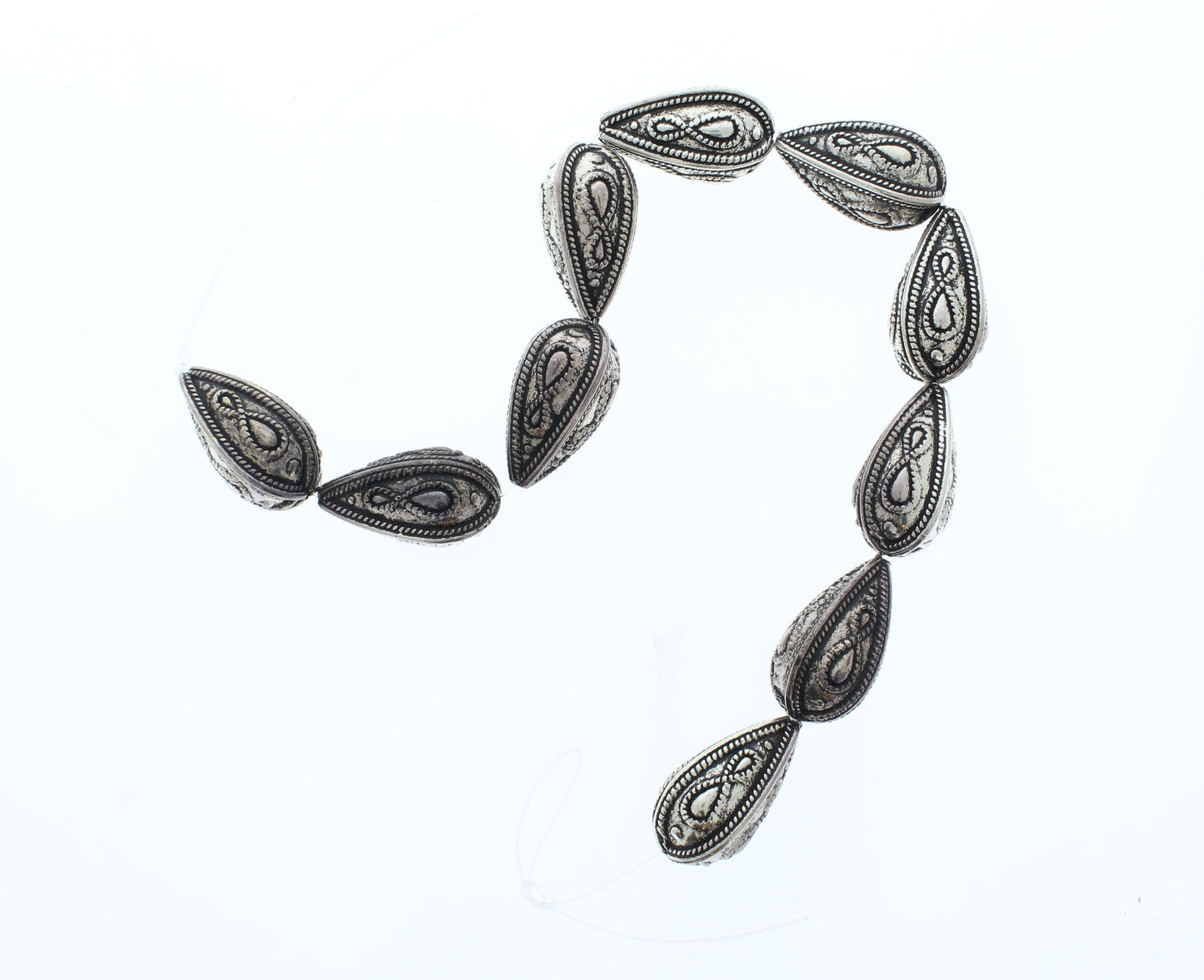 29mm x 16mm Engraved Teardrop Silver Beads, pack of 10