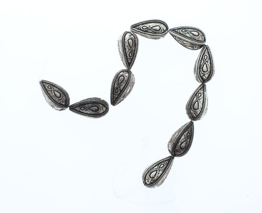 29mm x 16mm Engraved Teardrop Silver Beads, pack of 10