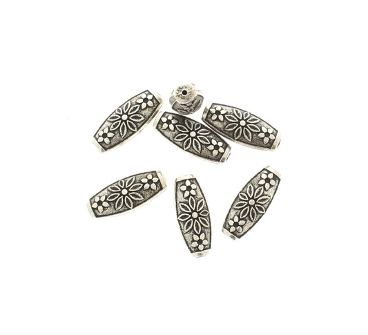29mm x 12mm Antique Silver Floral Barrel Beads, pack of 10
