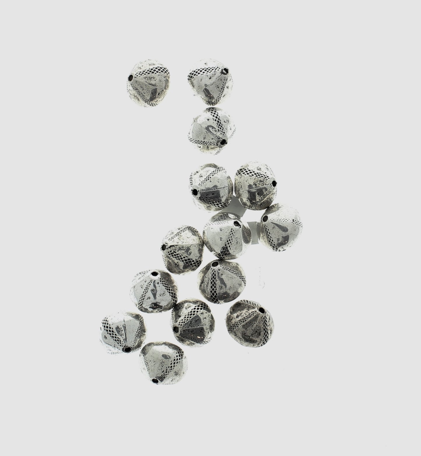 13mm Antique Silver Faceted Round Beads, pack of 22