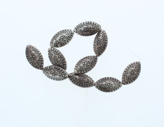 30mm x 16mm Antique Silver Scroll Oval Beads, pack of 12