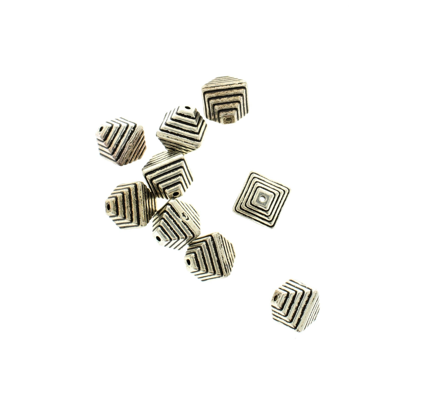 12mm x 14mm Geometric Cube Silver Beads, pack of 22