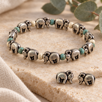 Antique Silver Elephant Beads | Lucky Elephant Charms | Tribal Boho Jewelry-Making Supplies | Bracelet and Necklace Beadsf