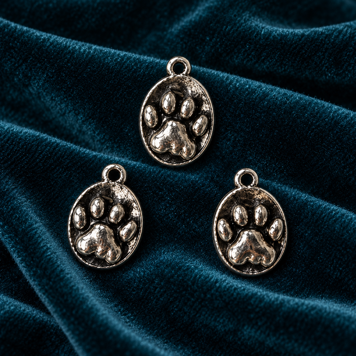 Paw Print Pet Charms, 19mm x 13mm, Antique Silver Tone, Zinc Cast, Made in USA, Pack of 3, Jewelry Making Supplies