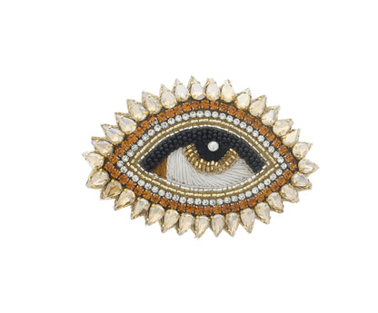 54mm x 79mm Embroidered Sequin Evil Eye Brooch or Hat Pin, each