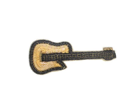 84mm x 33mm Embroidered Guitar brooch, Peach or Rose Gold, each