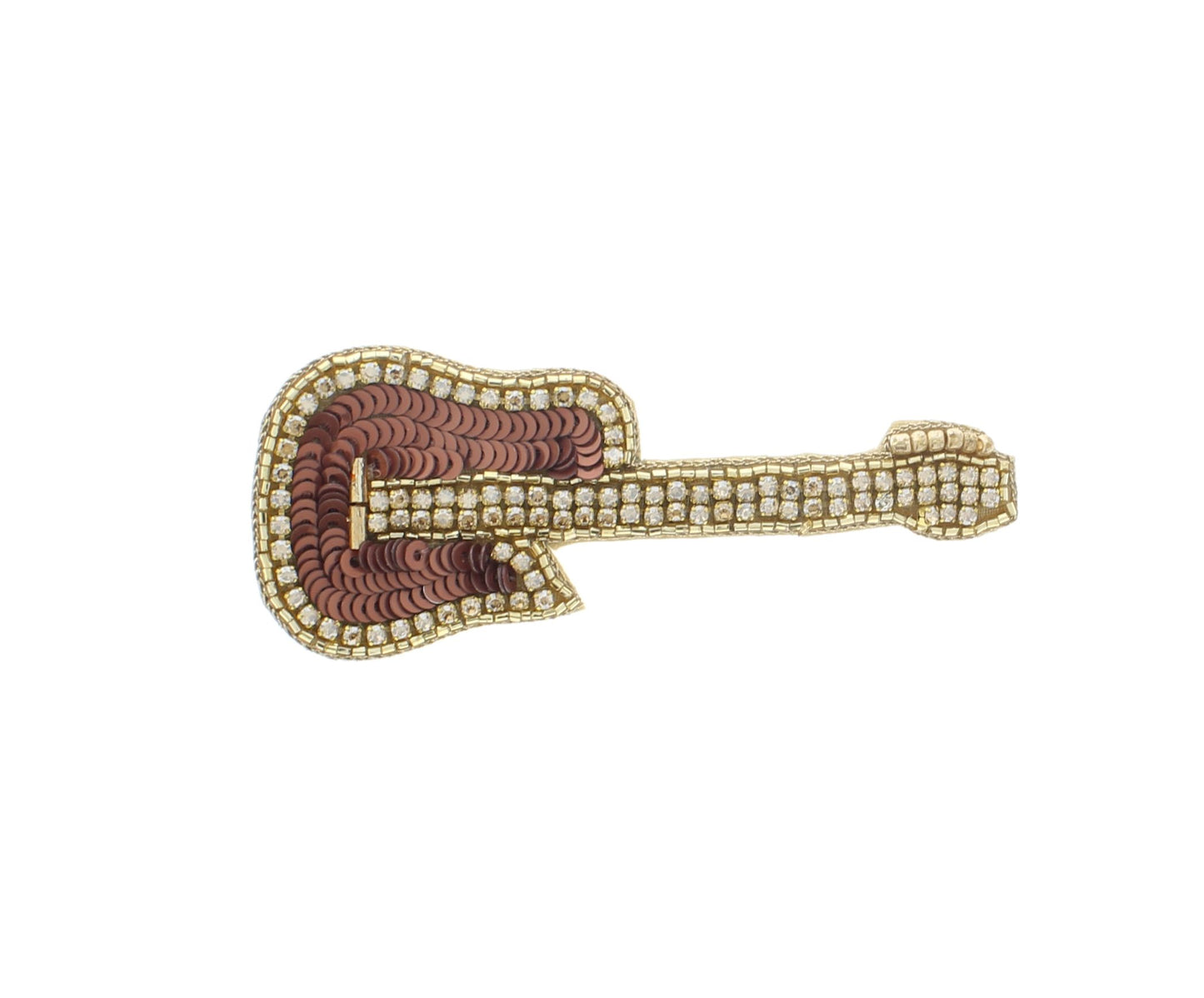 84mm x 33mm Embroidered Guitar brooch, Peach or Rose Gold, each