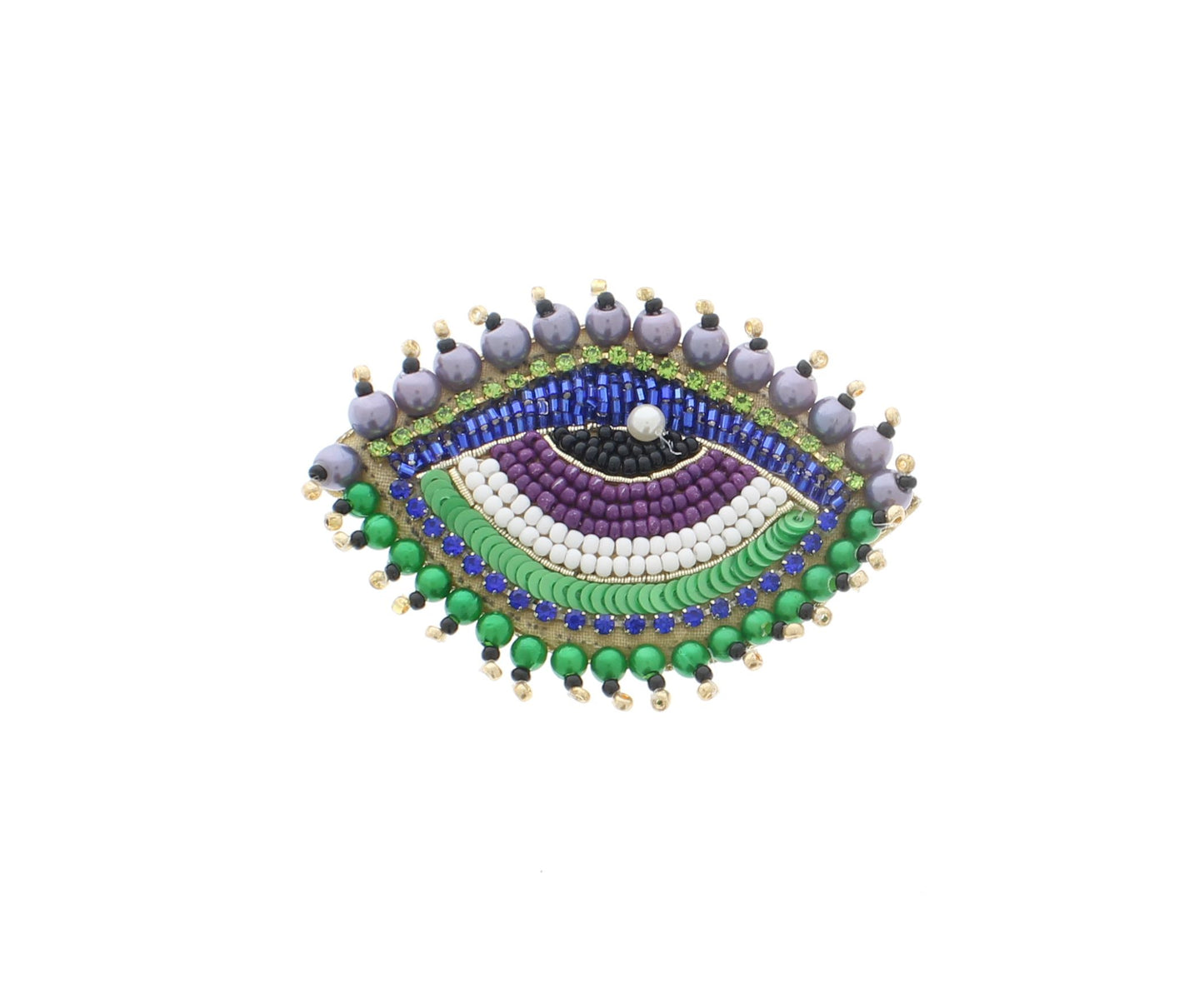 45mm x 63mm Embroidered Sequin Evil Eye Brooch, Green or Pink, each