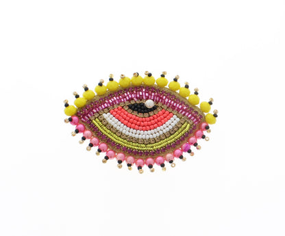 45mm x 63mm Embroidered Sequin Evil Eye Brooch, Green or Pink, each