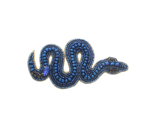 Embroidered Snake Brooch or Hat Pin with Blue Sequins, each