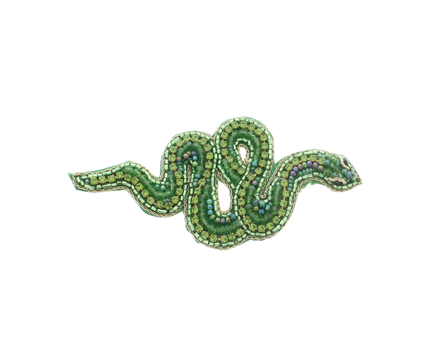 86mm x 41mm Embroidered Snake Brooch or Hat Pin with Green Sequins, each