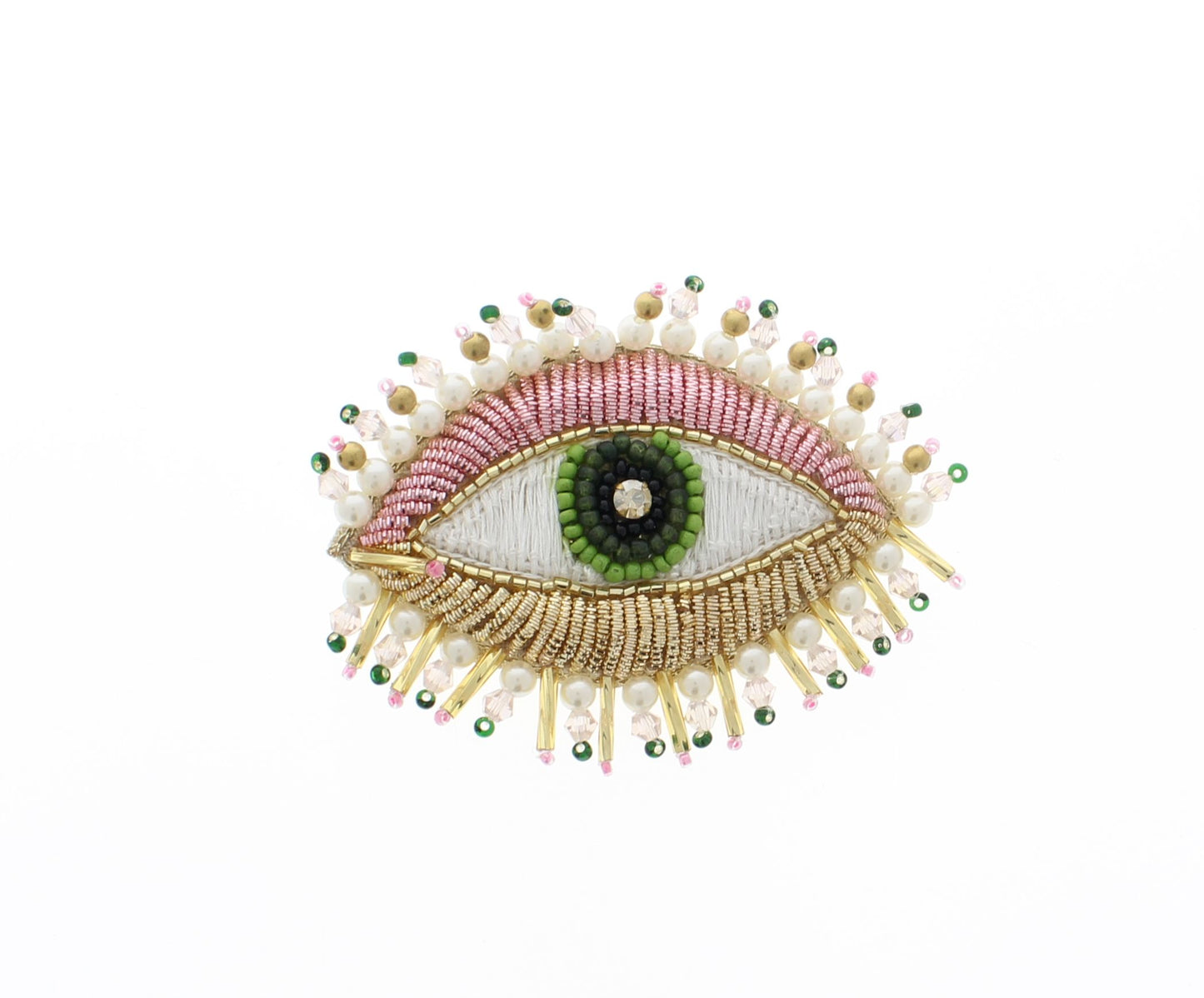 48mm x 67mm Pink and Gold Embroidered Sequin Evil Eye Brooch/Hat Pin, ea