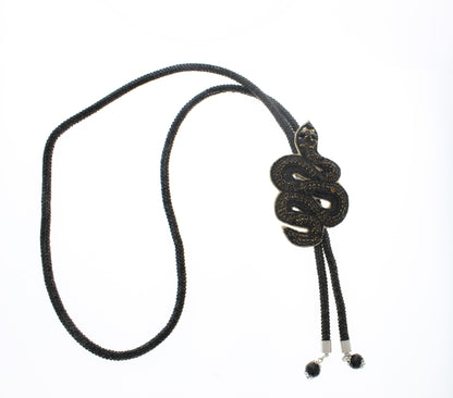 Jeweled White or Black Snake Bolo Tie, 36" black cord, made in USA, each