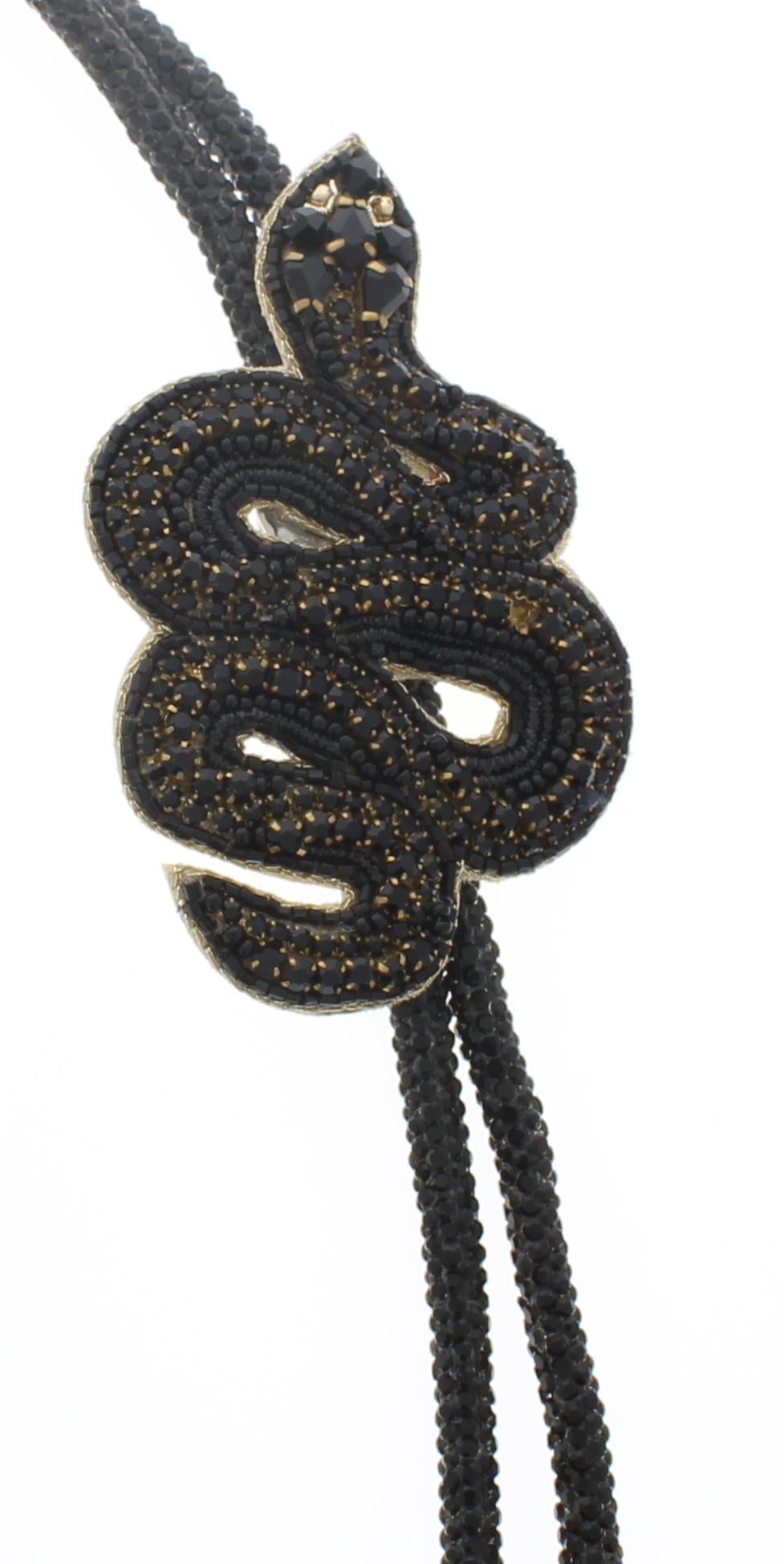 Jeweled White or Black Snake Bolo Tie, 36" black cord, made in USA, each