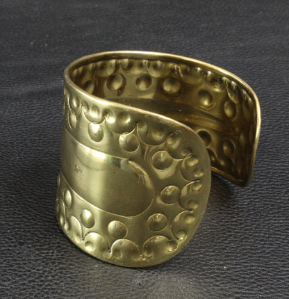 Wide Polished Stamped Brass Cuff, Antique Brass, ea