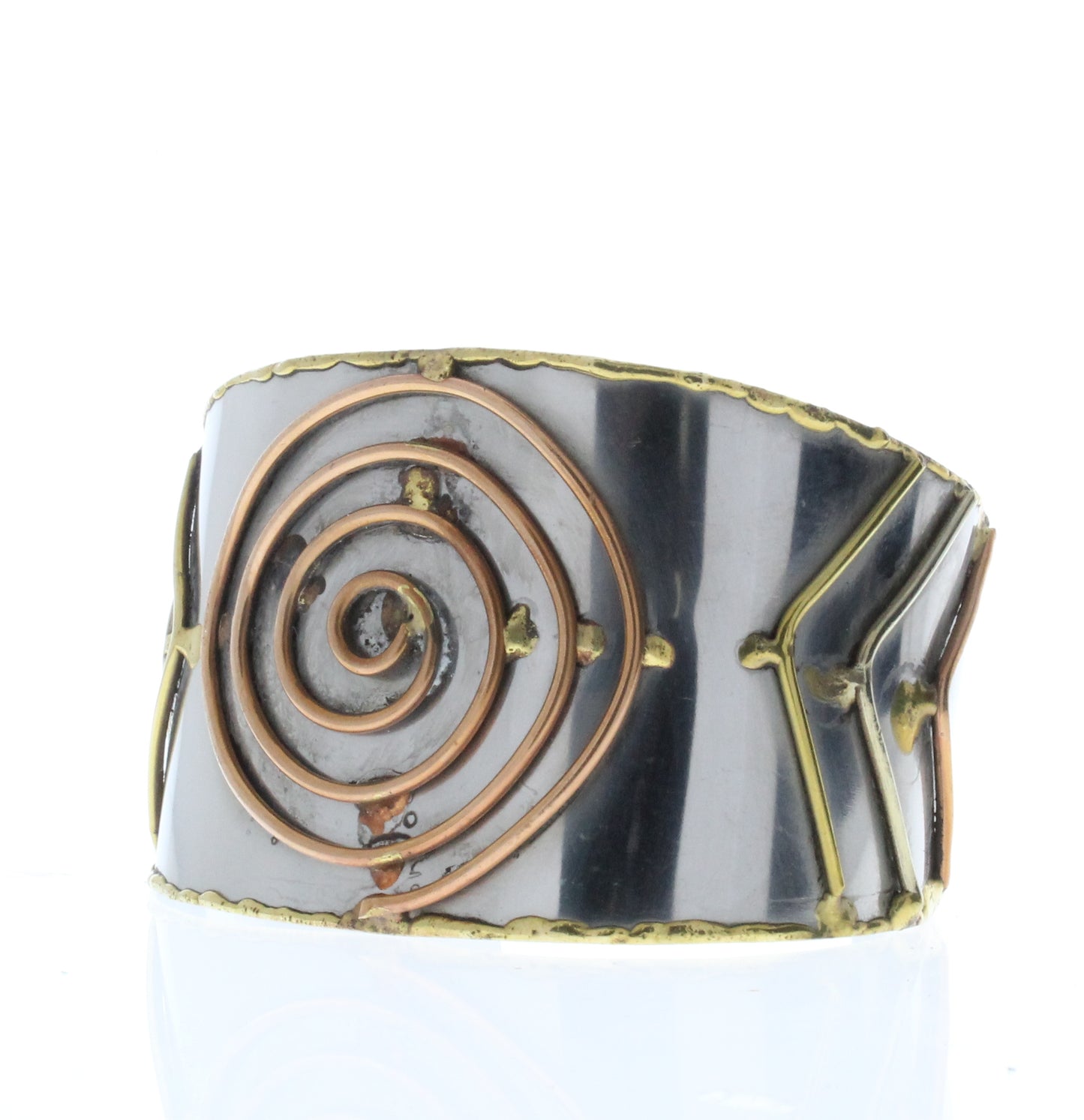 Spiral Bracelet Cuff, Antique Silver w/Brass/Copper Inlay, ea