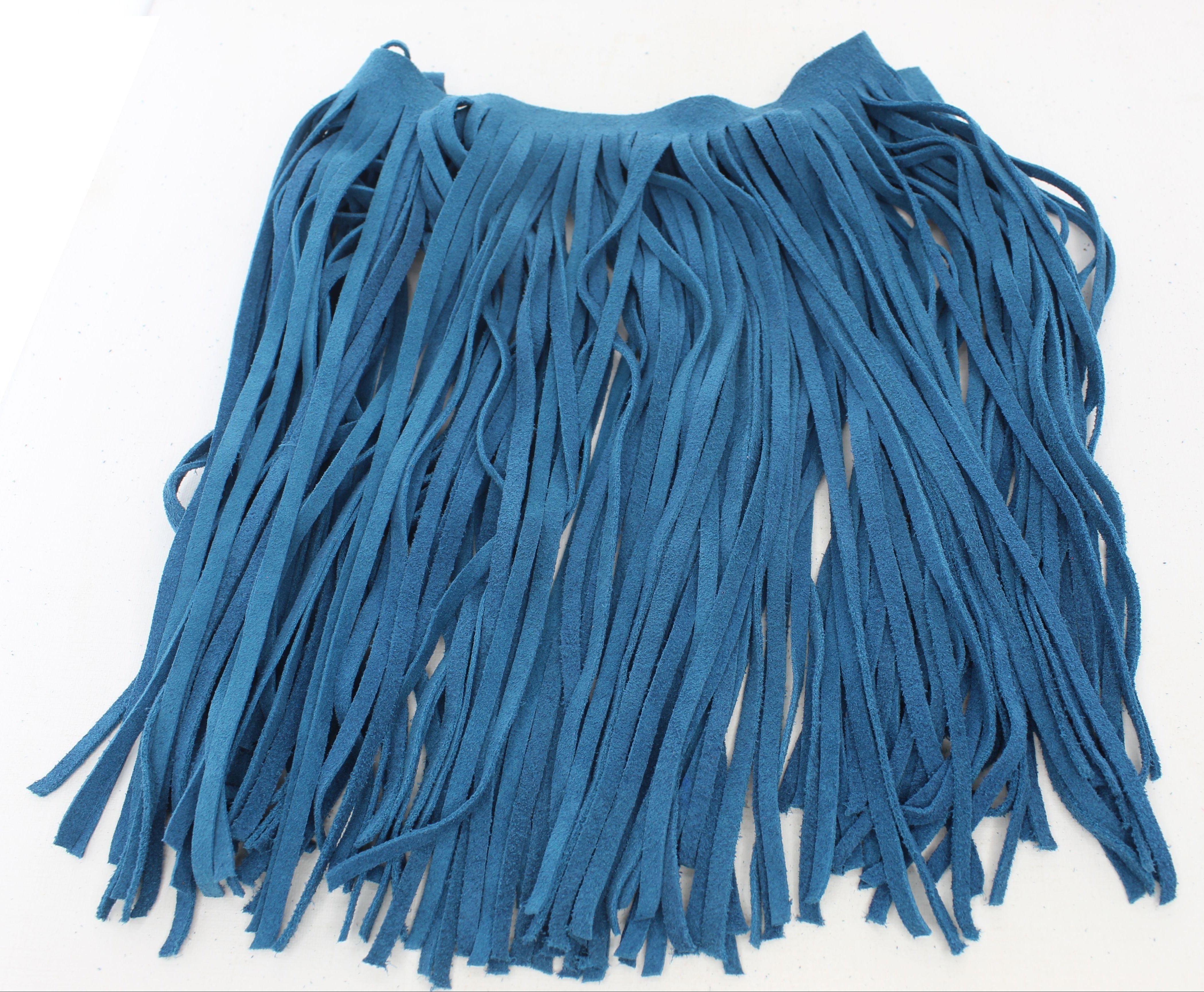 Leather Fringe, Teal, for embellishment of purses, jackets or