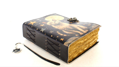 Mystic Cat Leather Journal with Cat Bookmark, each