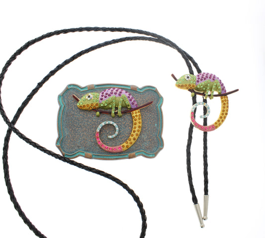 Chameleon Bolo and Belt Buckle set, made in USA, sold as set