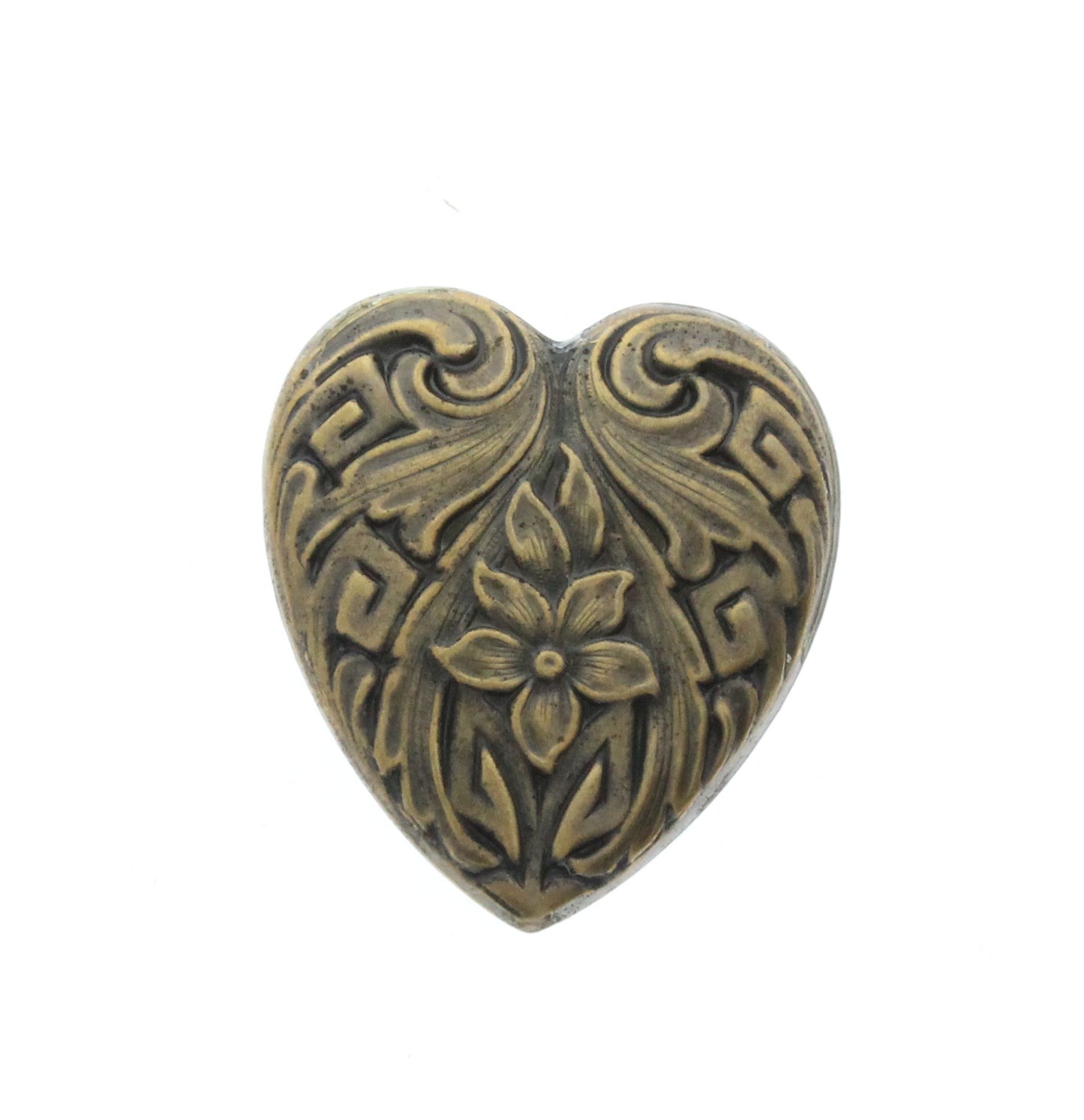 Vintage Brass Metal Heart Stamping with Flower, PK/6
