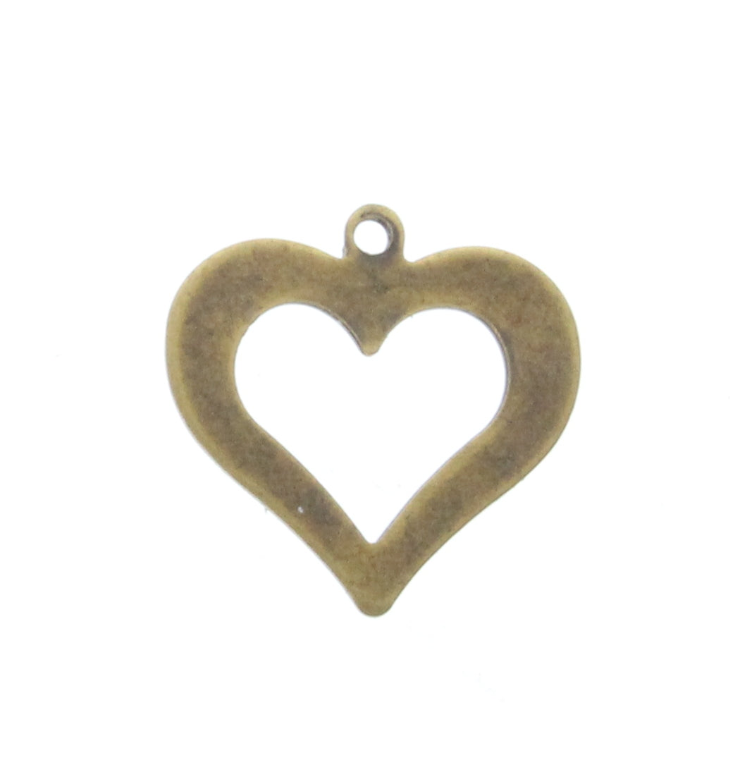 Vintage Brass Metal Heart Charm, PK/6