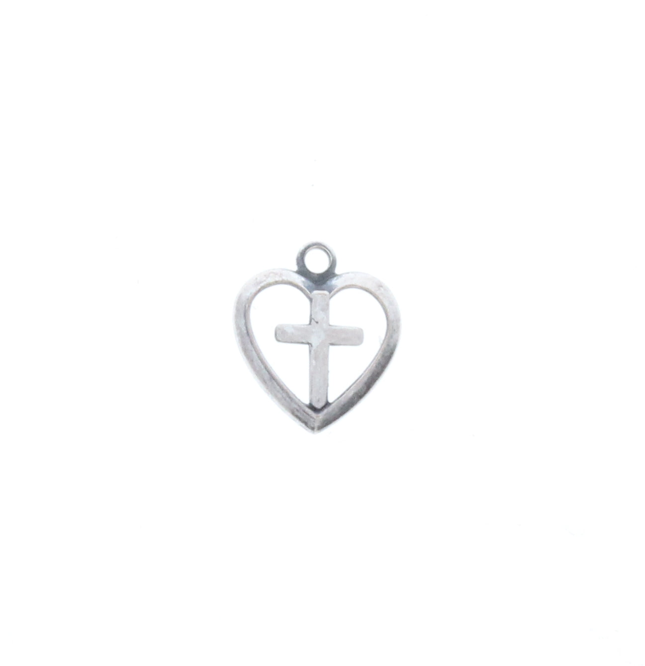 Classic Silver Heart Cross Charm, Classic Silver Finish, Pack of 6