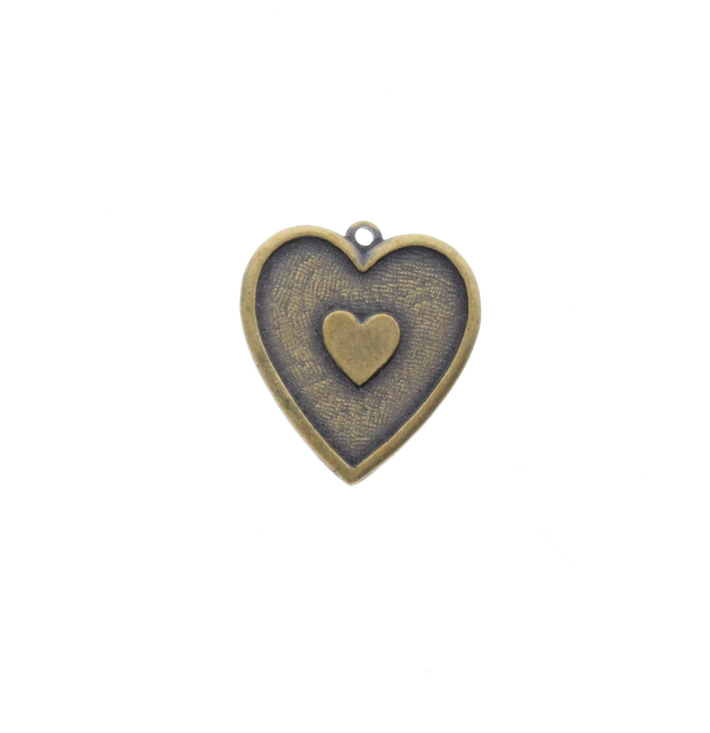 Vintage Brass Heart within a Heart Charm, pk/6