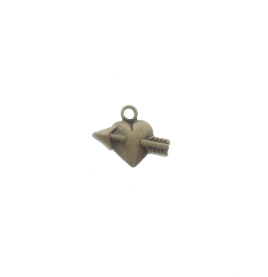 Vintage Brass Heart with Left Arrow Charm, pk6