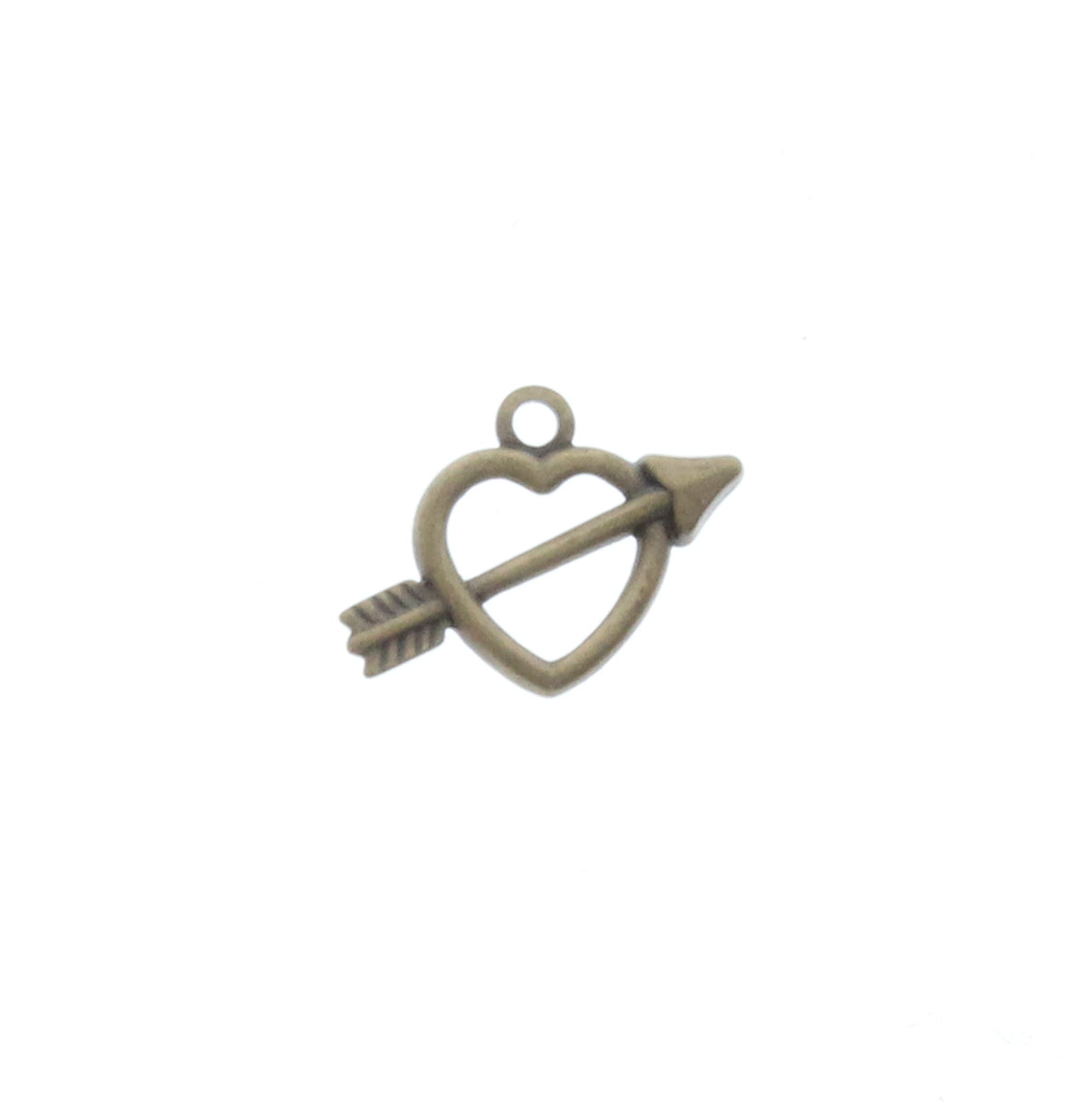 Vintage Brass Heart with Right Arrow Charm, pk6