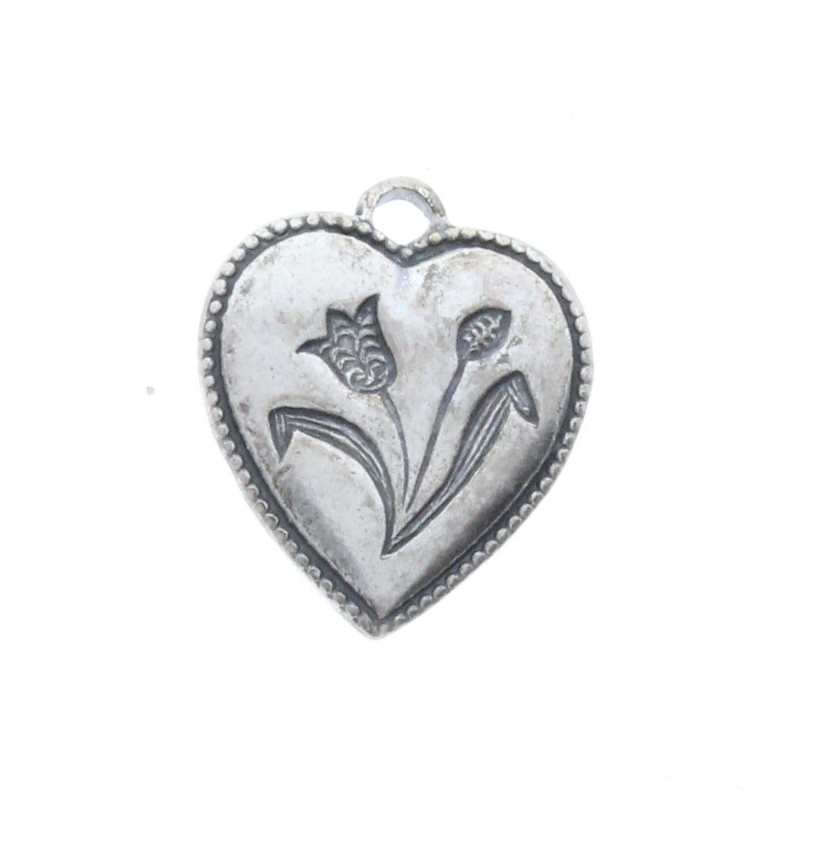 Classic Silver Tulip Heart Charm, pk/6