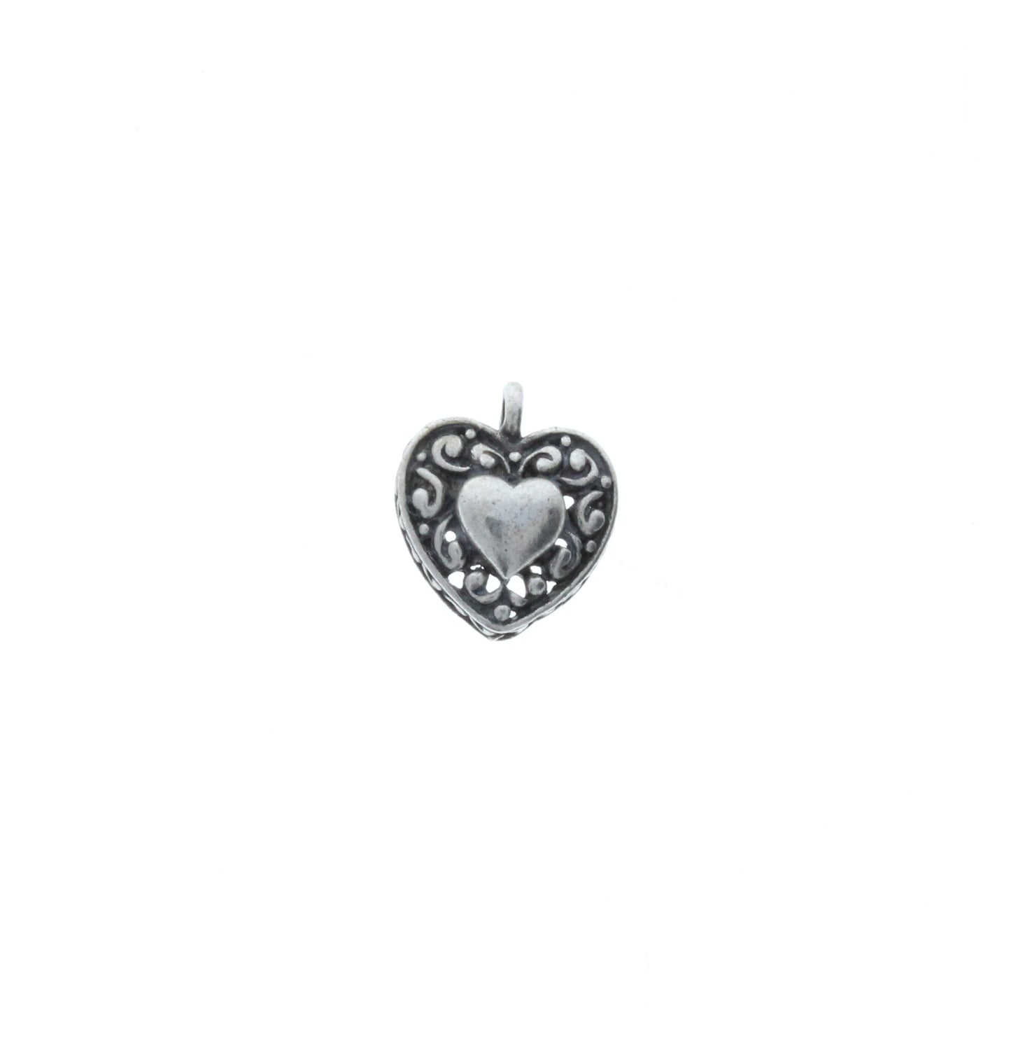 Vintage Hearts Charms, Classic Silver, pack of 6
