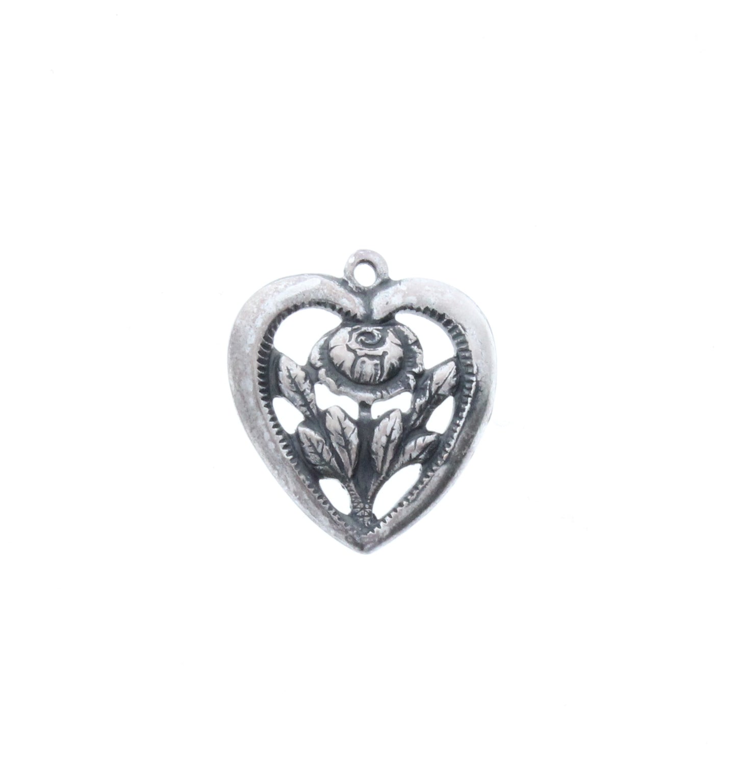 Heart w/Rose Charm, Classic Silver, pk6