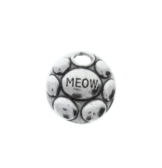 Meow Charm, Antique Silver, Cast Zinc, Made in USA, Pack of 3