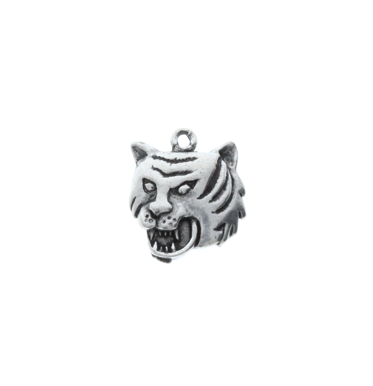 Tiger Head Charm, Classic Silver, Pk/6