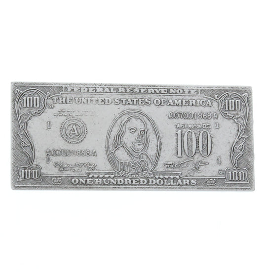 Classic Silver Metal Stamped $100 Bill, each