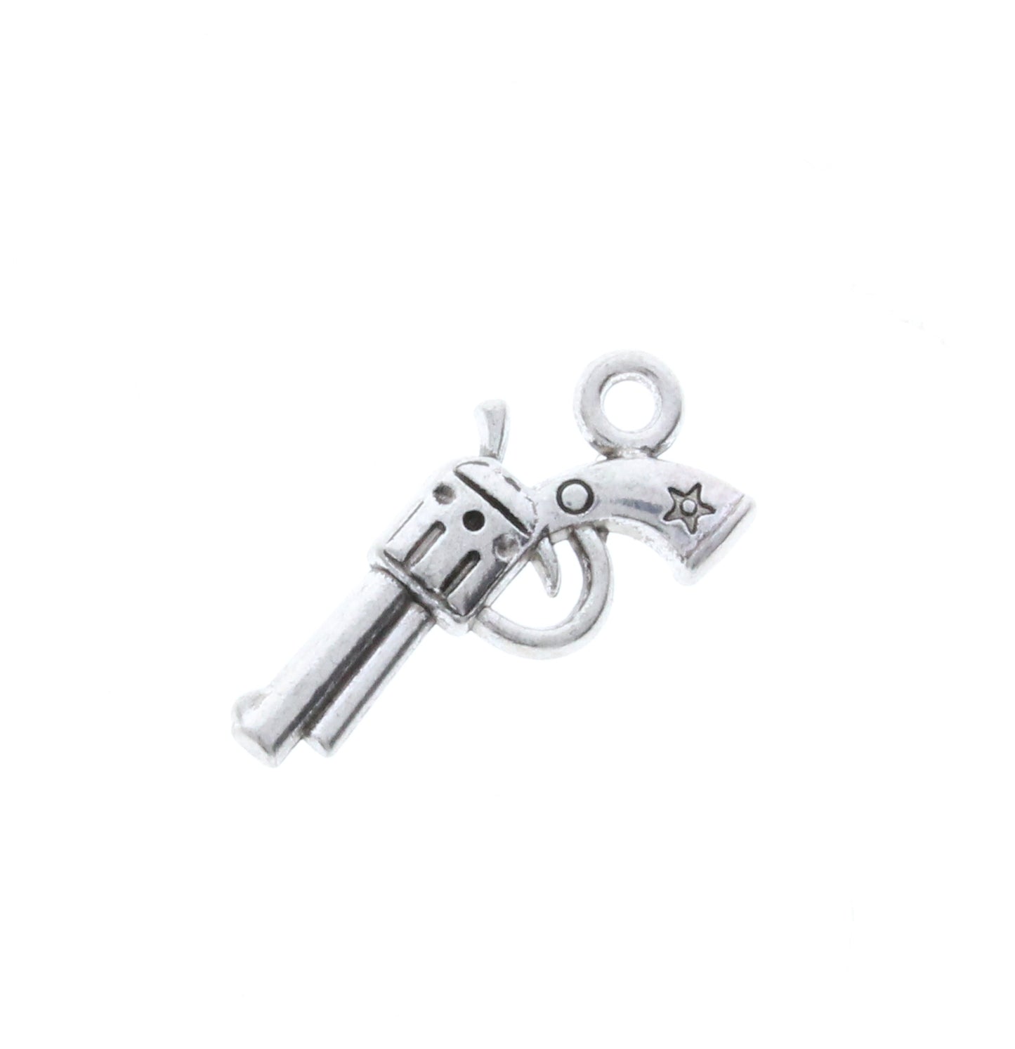 Gun Pistol Charm, Classic Silver, Pk/6