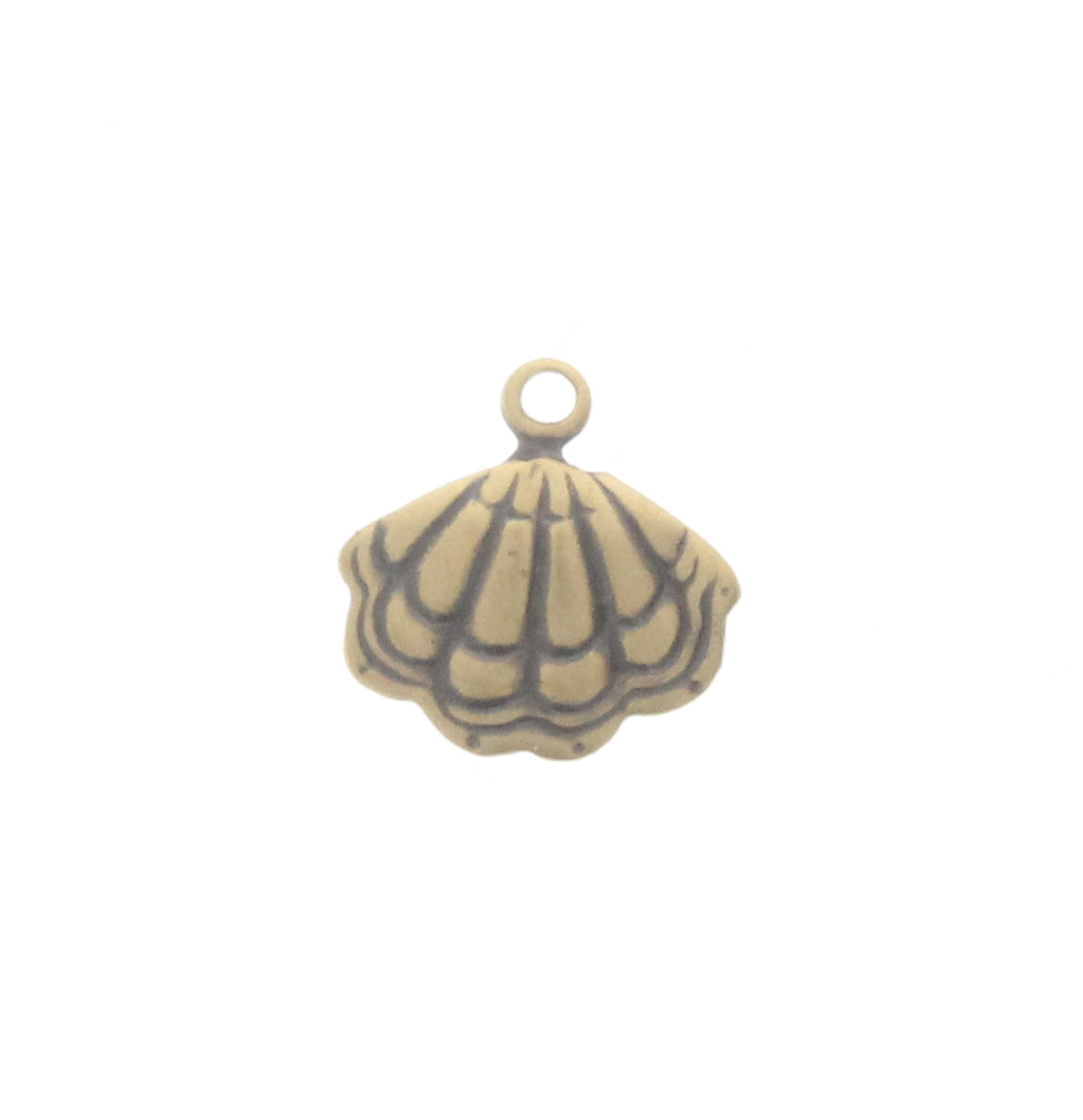 Small Antique Brass Scallop Drop Charm, Pk/6
