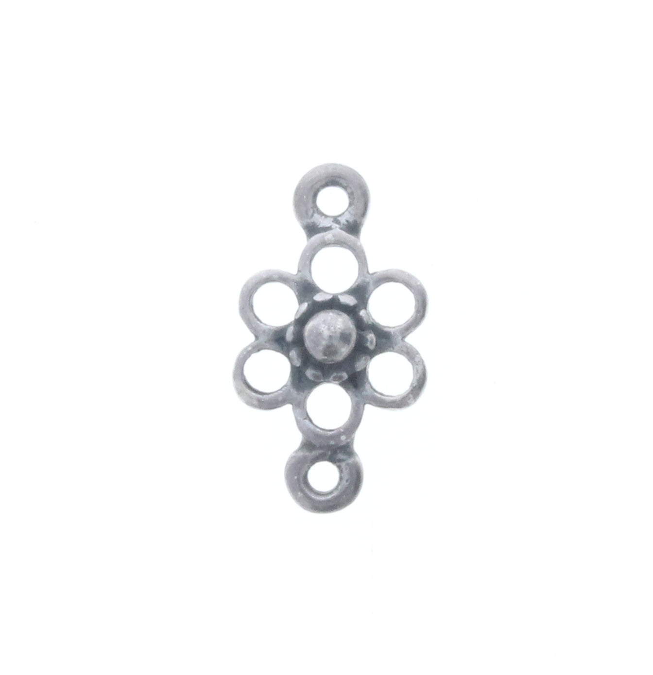 Classic Silver Flower Connector Charm w/2 Rings, Pk/6