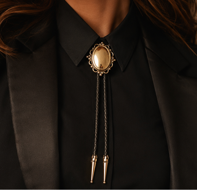 56mm x 47mm Vintage Gold Oval Bolo Tie, made in USA, each