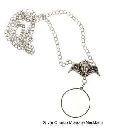 Victorian Style Monocle Magnify Glass Necklaces, Classic Silver, made in USA, each