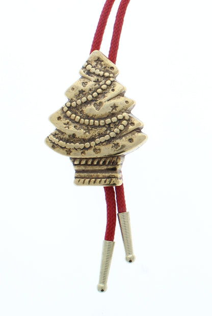 Christmas Tree Bolo Tie with matching tips, Antique Silver, Antique Gold, Silver, Gold, 36" cord red, made in USA, Each