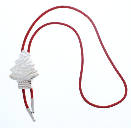 Christmas Tree Bolo Tie with matching tips, Antique Silver, Antique Gold, Silver, Gold, 36" cord red, made in USA, Each