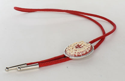 44mm x 35mm Cameo Christmas Wreath Bolo Tie, 36" Red Cord, made in USA, each