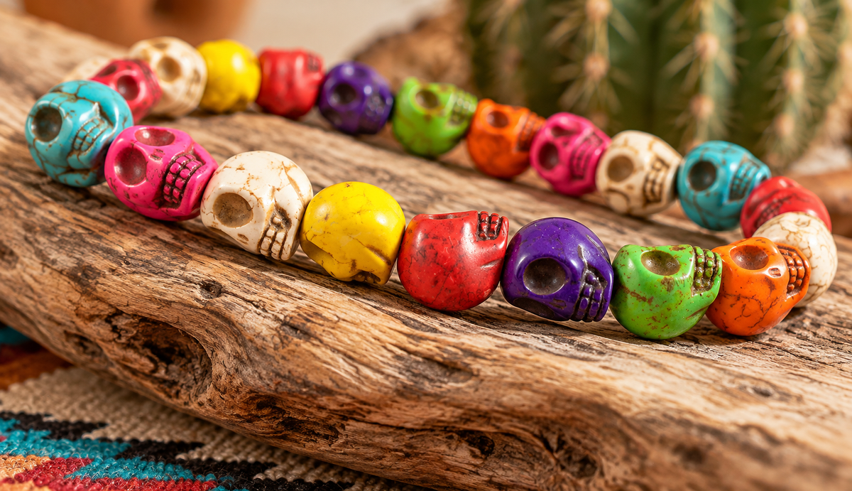 Multicolor Howlite Skull Beads 14x18mm – 16 Inch Strand, Approx. 22 Beads – Colorful Skull Gemstone Beads for Jewelry Making DIY