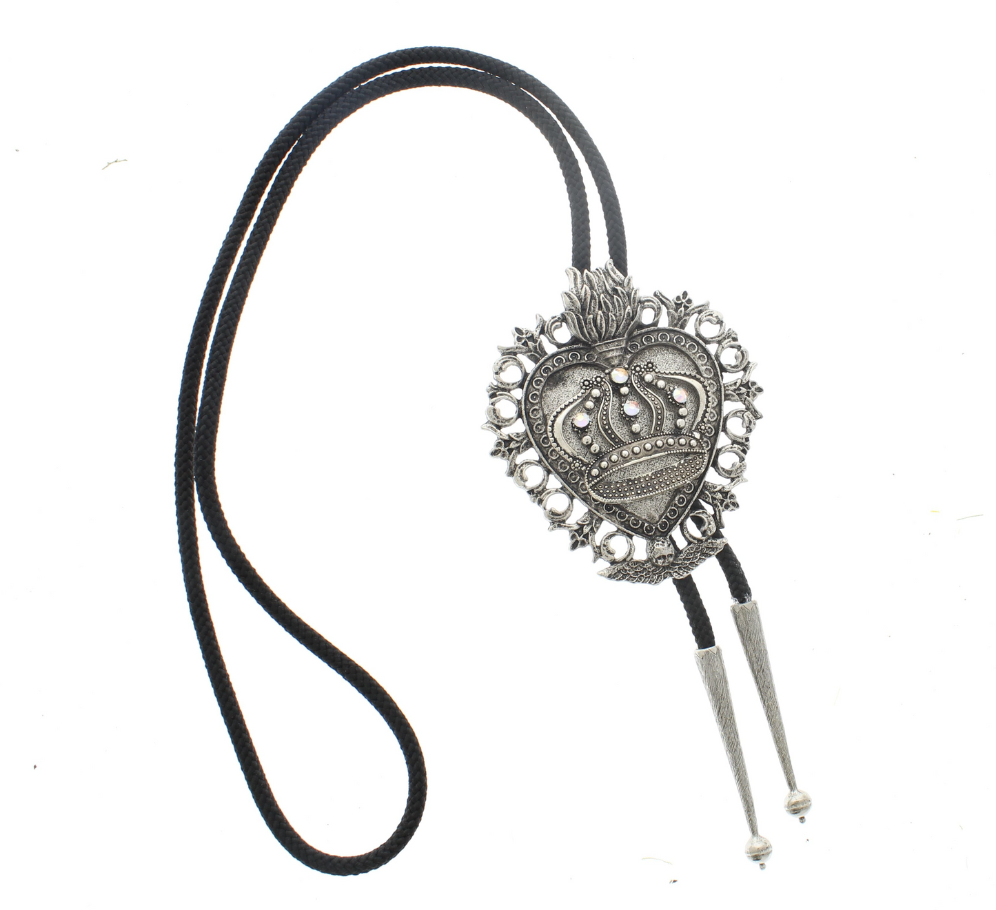 Flaming Heart Bolo Tie with Crown, made in USA, each